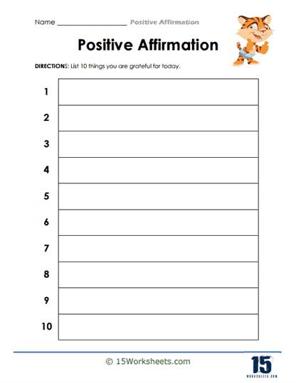 Positive affirmations worksheets