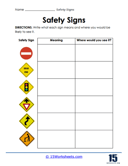 Safety signs worksheets