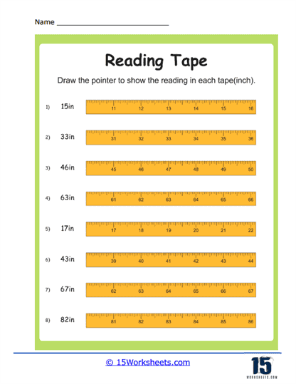 Reading tape measures worksheets