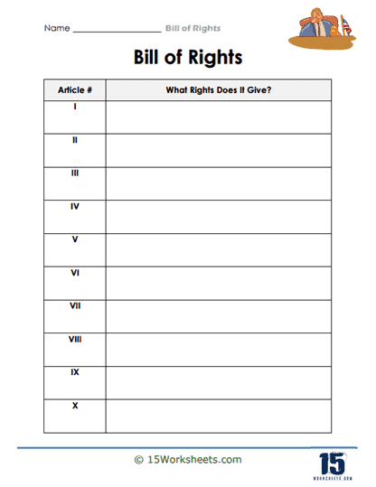 Bill of rights worksheets