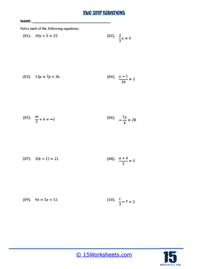 Two step equations worksheets
