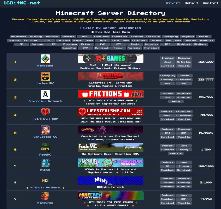 Best PvE Minecraft Servers 16BitMC 2026 Mainimage 
