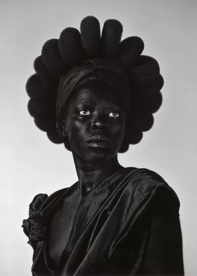 Zanele Muholi Ntozkhe II (Parktown) 2016 from the Somnyama Ngonyama series 2015–16 gelatin silver photograph 99.0 x 74.0 (image) National Gallery of Victoria, Melbourne Bowness Family Fund for Photography, 2017 © Zanele Muholi, courtesy of the artist, Yancey Richardson, New York, and STEVENSON, Cape Town/Johannesburg Photo: Predrag Cancar / NGV