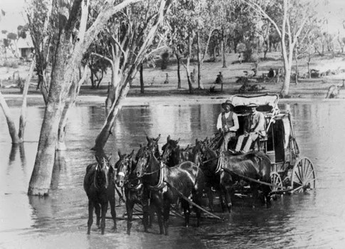 Cobb & Co coach crosses a river