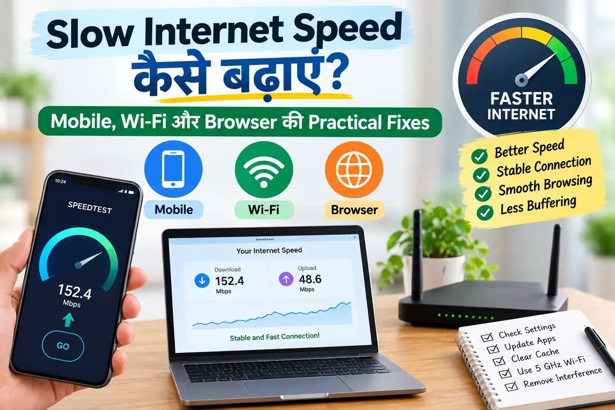 Slow Internet Speed कैसे बढ़ाएं? Mobile, Wi-Fi और Browser की Practical Fixes (2026)