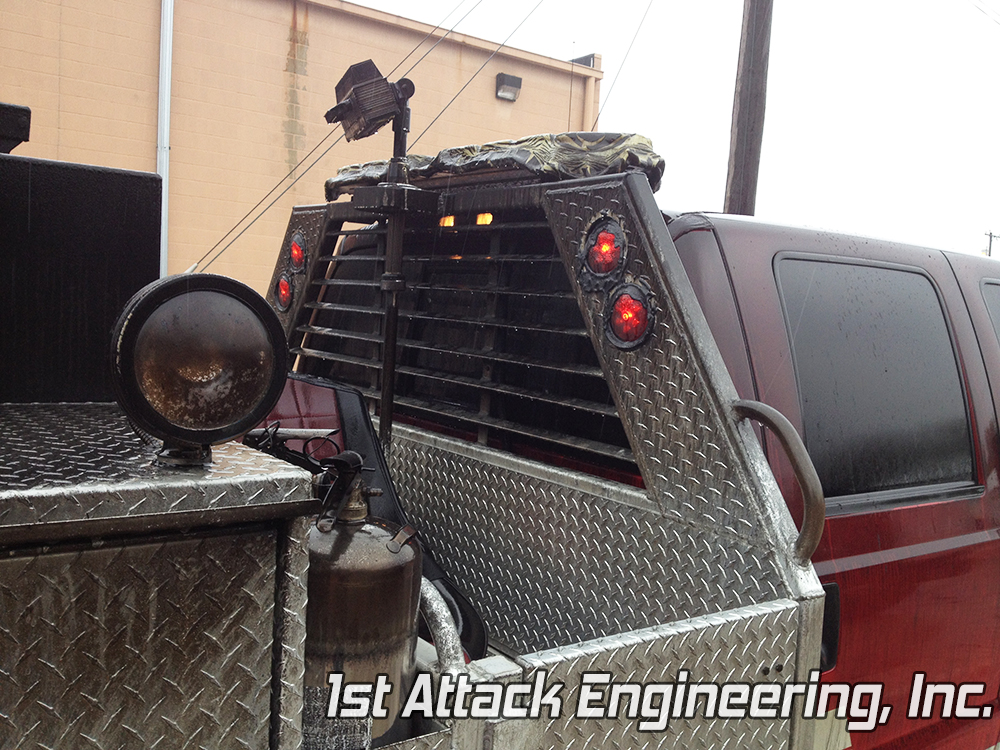Shows lights still work in headache rack after fire. Florence Township Fire Department