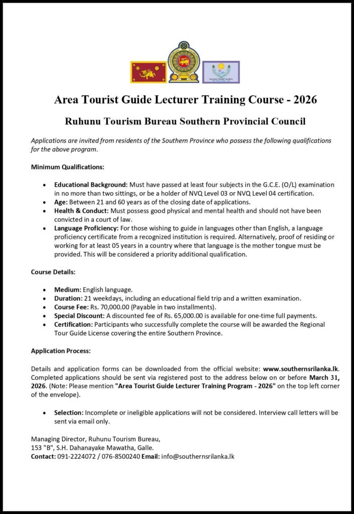 Ruhunu Area Tourist Guide Lecturer Training 2026 E TeachMore SL Area Tourist Guide Lecturer Training Course 2026 Ruhunu 706x1024 