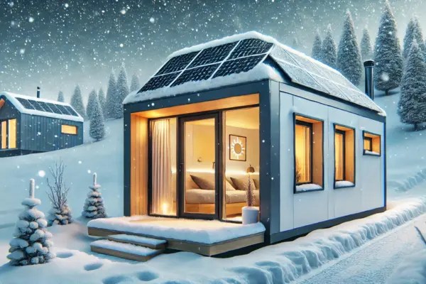 Microcasas modulares pré-fabricadas com isolamento térmico para o inverno