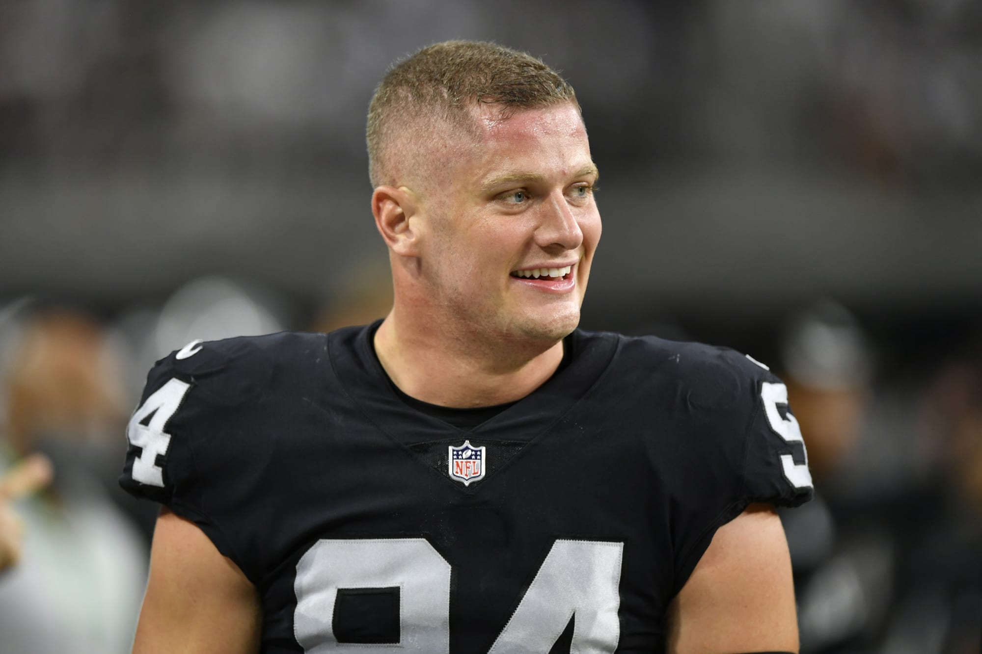 Raiders’ Carl Nassib wearing rainbow cleats...