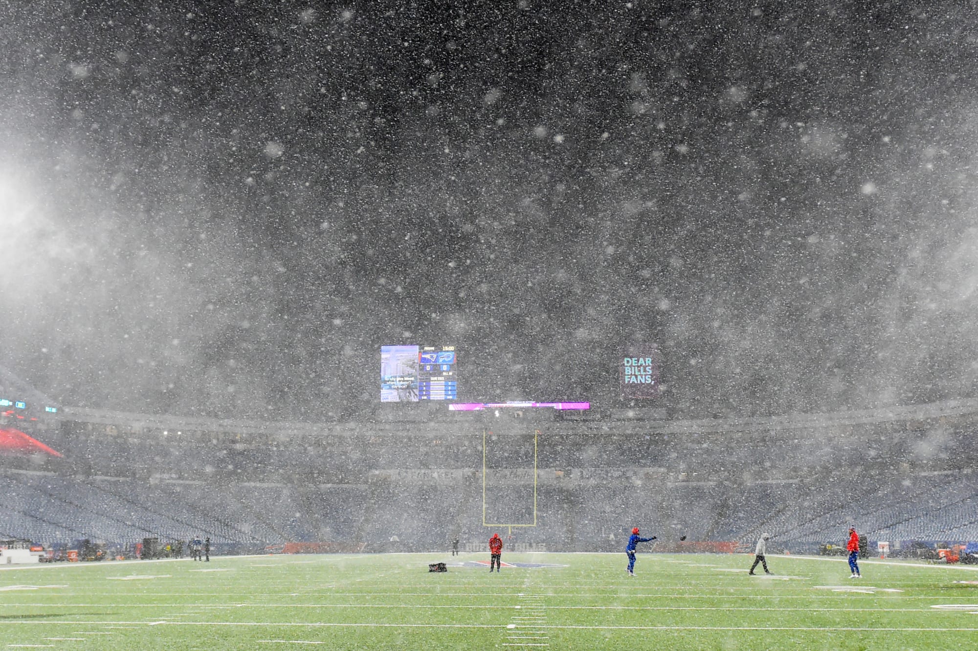 Crazy Patriots-Bills wind carried opening kickoff...