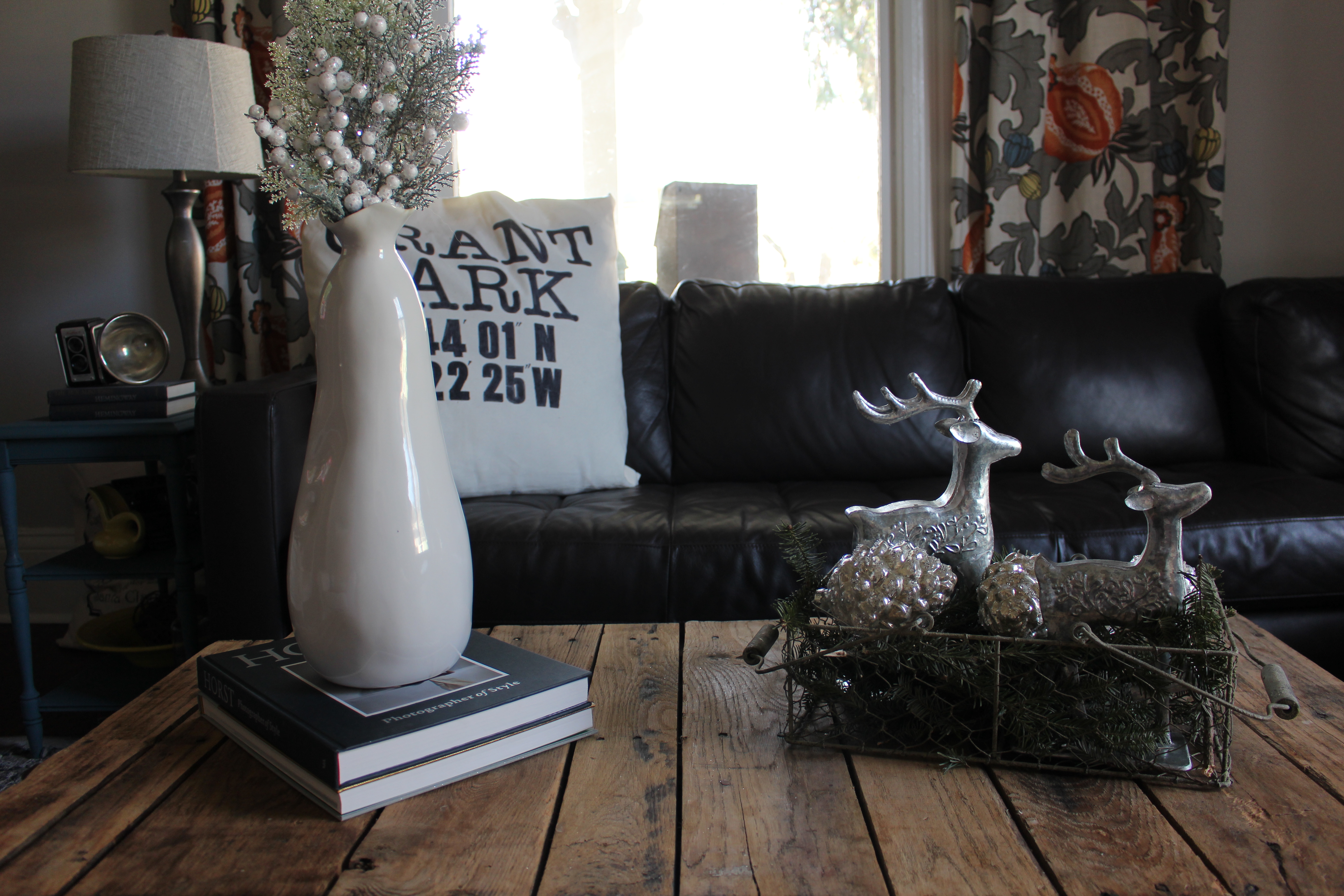 Winter coffee table vignette