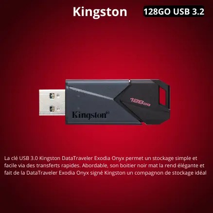 Clé USB Kingston DataTraveler Exodia Onyx 128 Go – USB 3.2 Gen 1