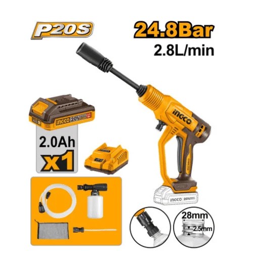 INGCO CPWLI20362 Nettoyeur Haute-Pression sans fil 20V (1 batterie) – 24,8Bar