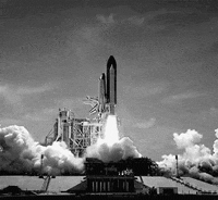 black and white rocket ship gif