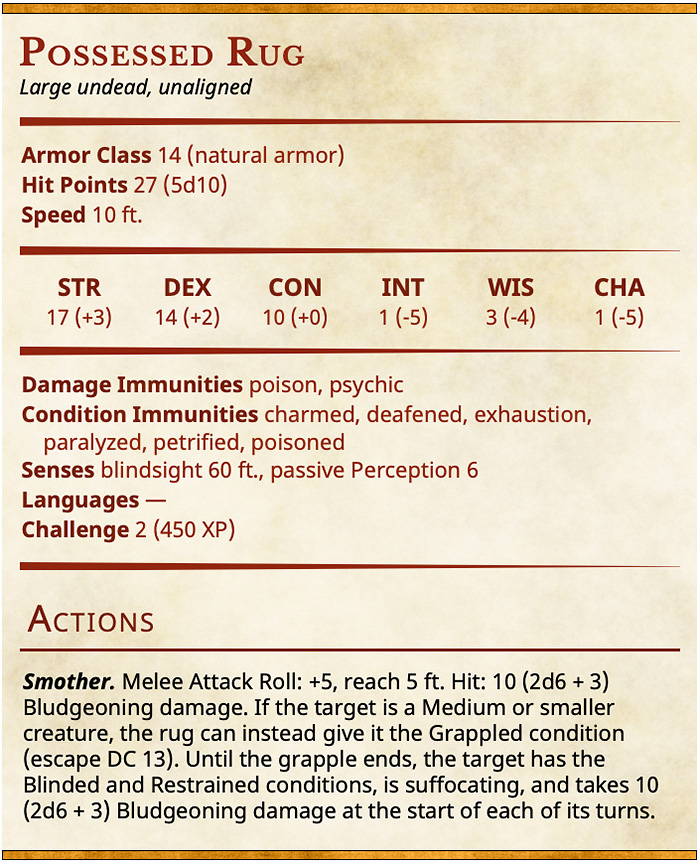 Stat Block - Possessed Rug