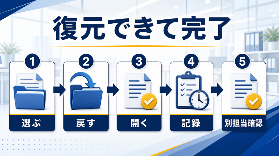 対象選定から代替担当の確認まで行うバックアップ復元テストの手順