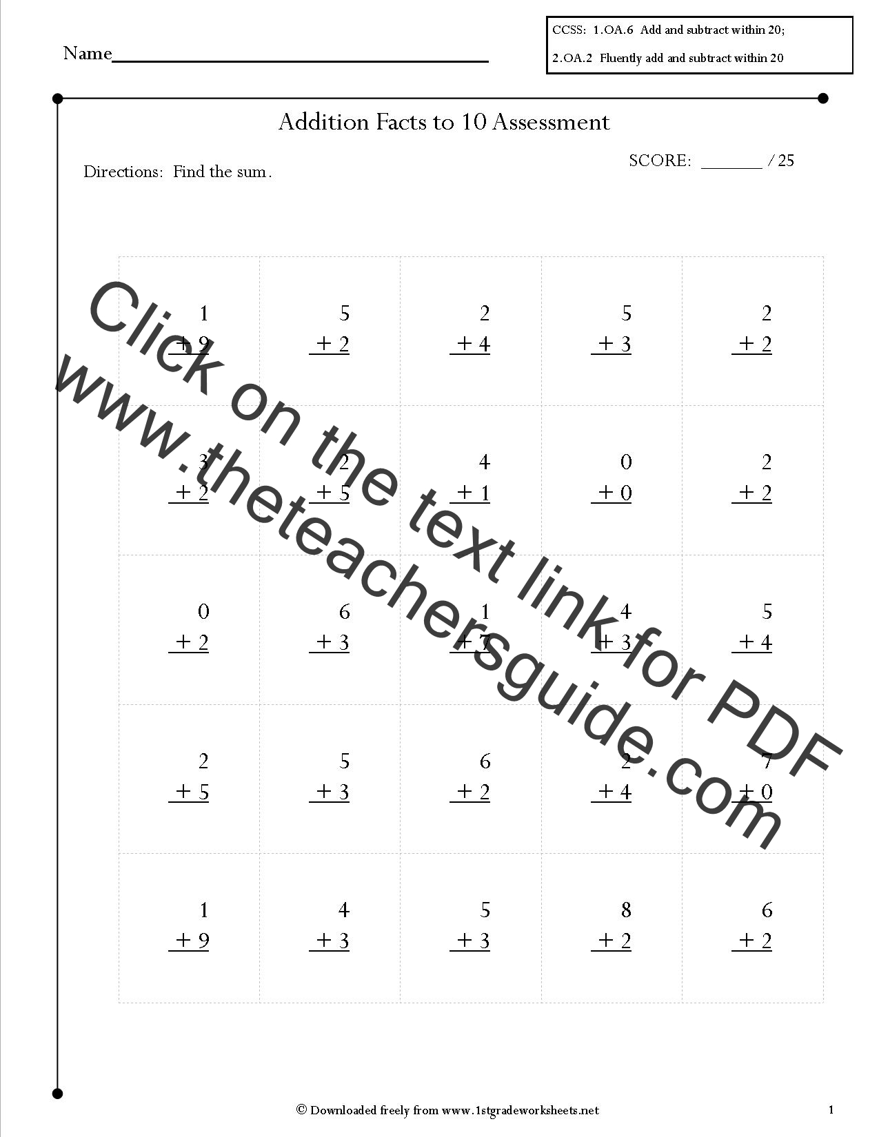 Free single digit addition worksheets