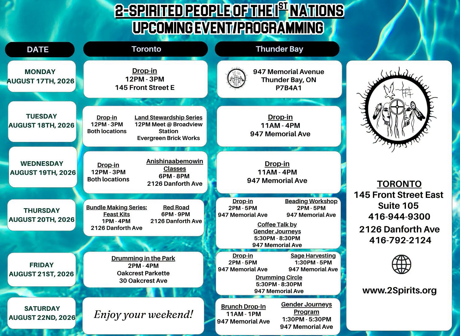 Upcoming Event/Programming August 17th to August 22nd