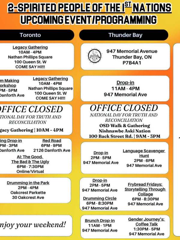Upcoming Event/Programming September 28th to October 3rd
