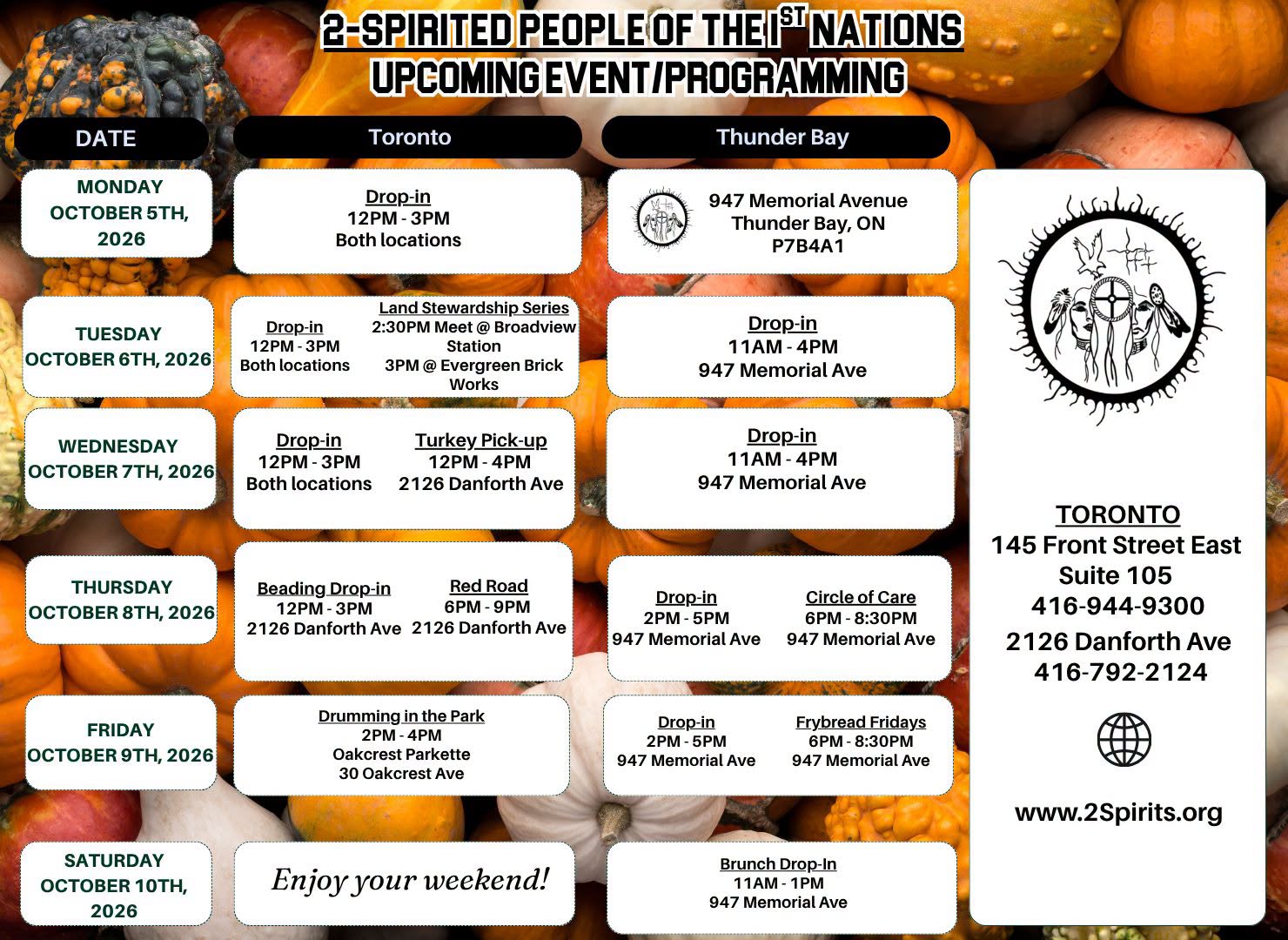 Upcoming Event/Programming October 5th to October 10th