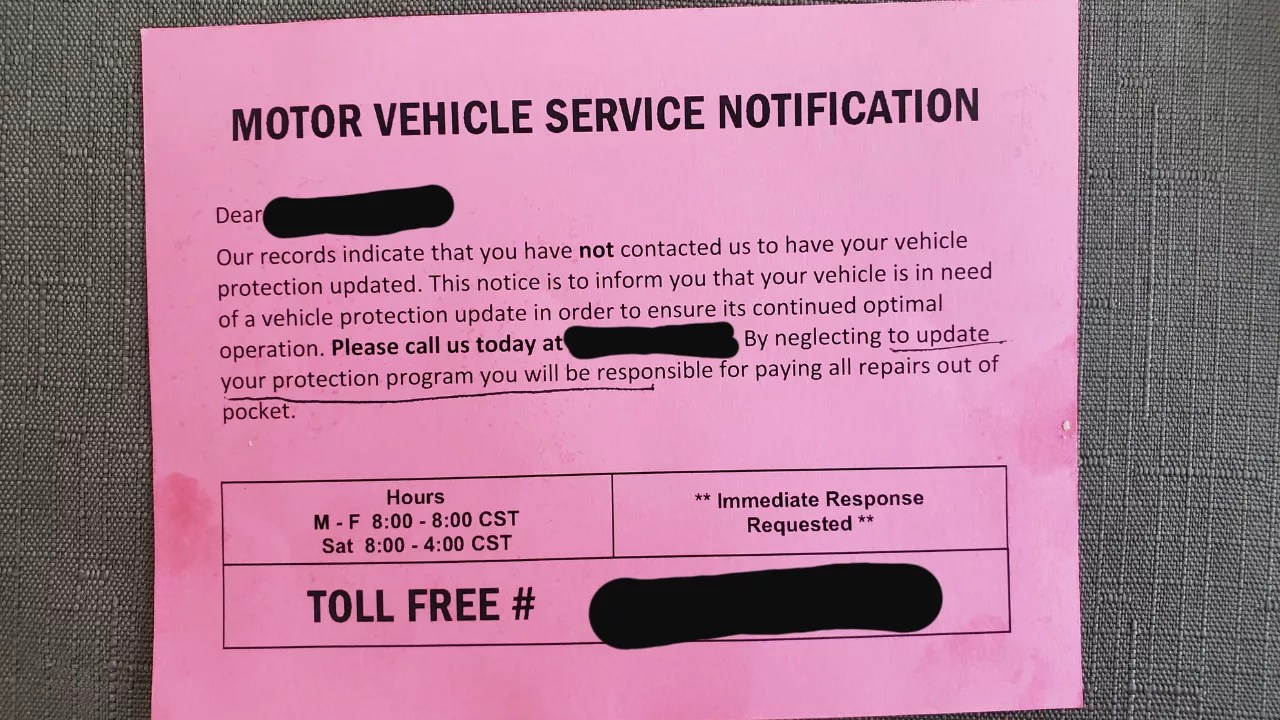 Motor Vehicle Service Notification