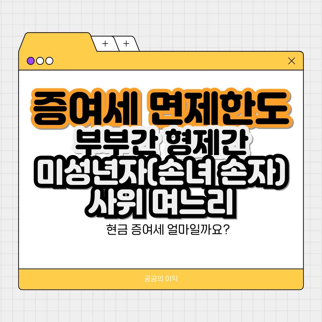 부부간 증여 형제간 미성년자(손녀 손자) 사위 며느리 자녀 현금 증여세 면제한도 얼마?