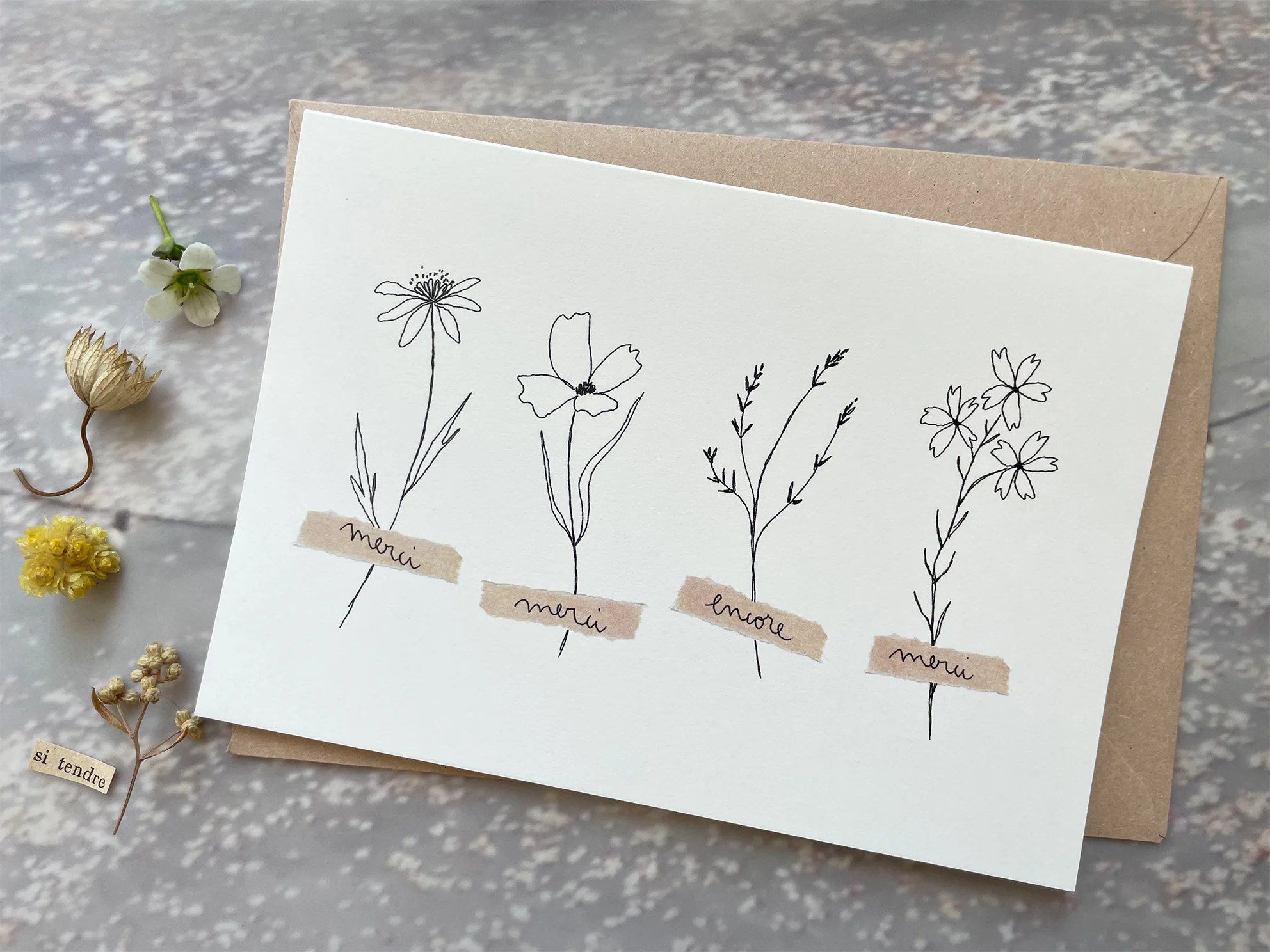 💌✨🦋 Carte double illustrée – Papillonnage - Merci encore