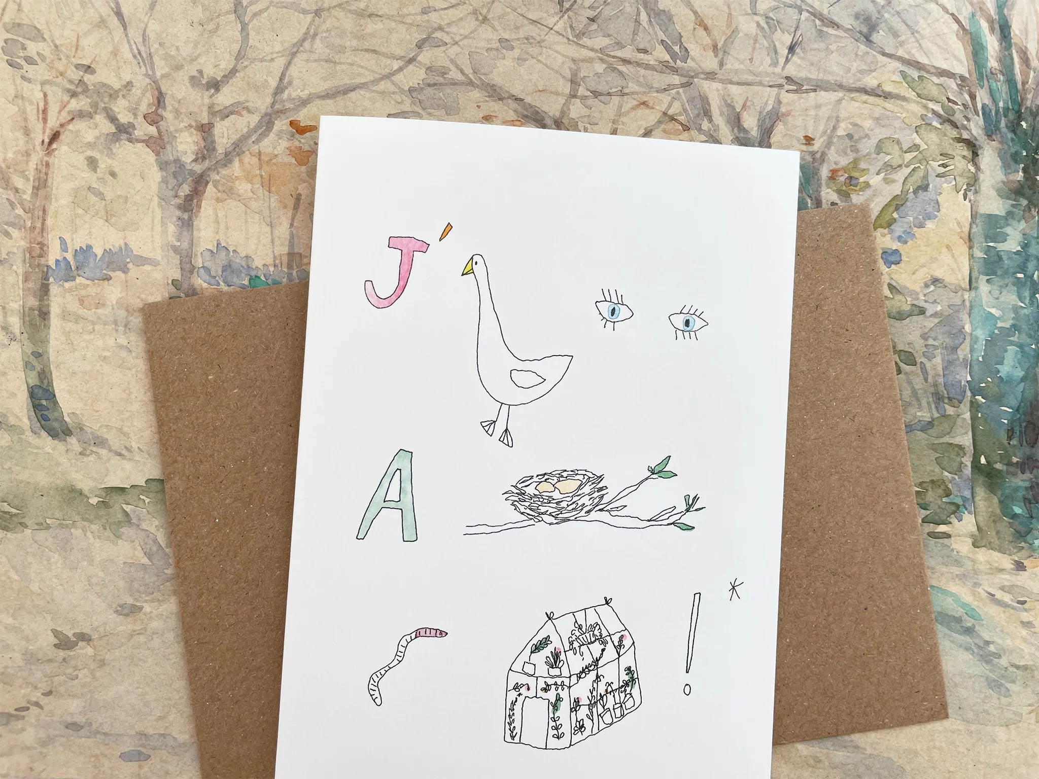 💌✨🦋 Carte double illustrée – Papillonnage - Rébus