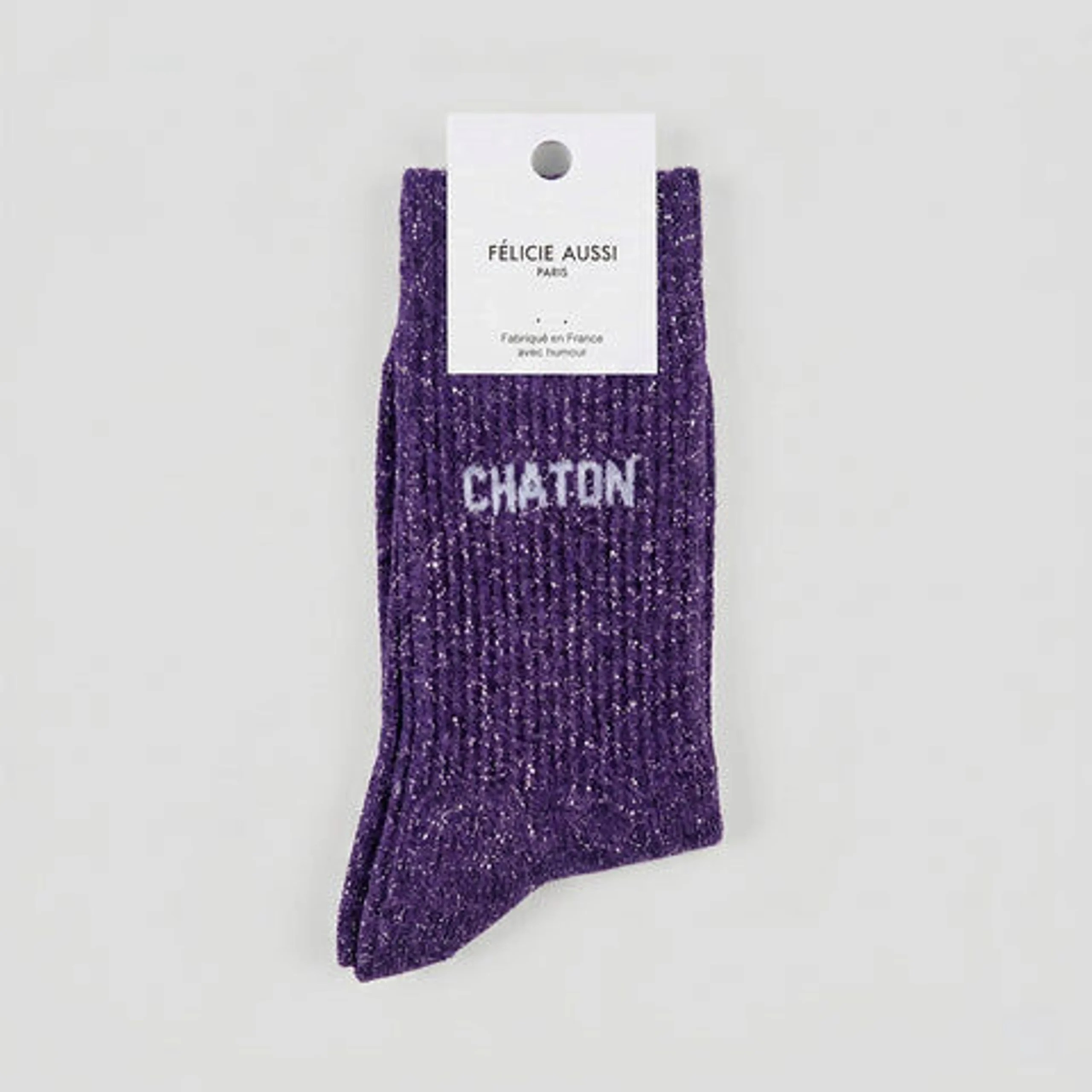 Chaussettes à paillettes Chaton violet Félicie Aussi