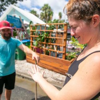 Hurricane Debby Cedar Key Clean Up Hannah Healey (right), owner of The Prickly Palm, shows off her engagement ring with fiancé Beau Hoffmann (left) standing close by. The two are cleaning up their restaurant after Hurricane Debby flooded it.