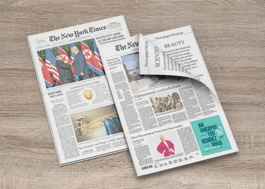 Free Newspaper Cover & Inner Pages Mockup PSD Set