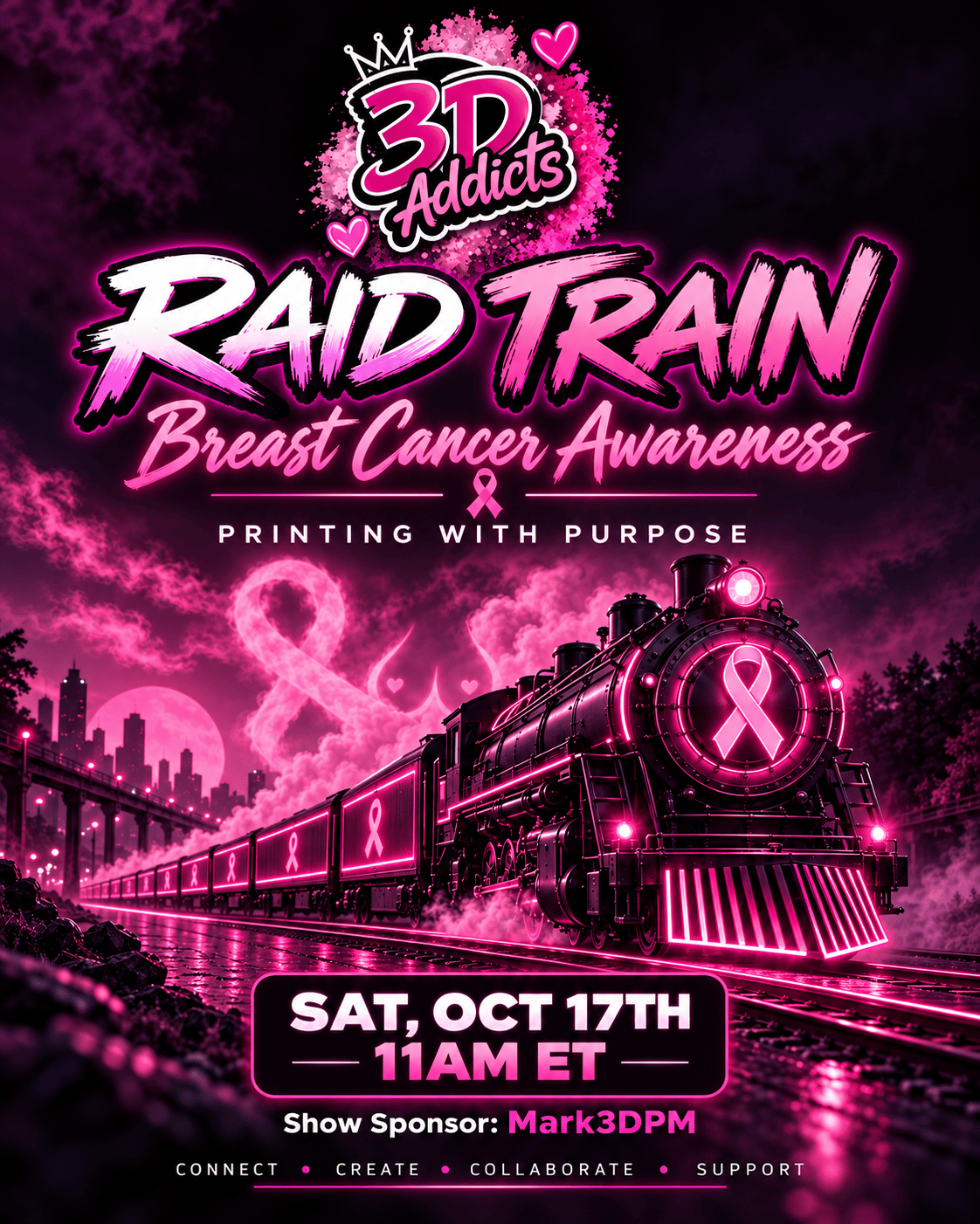 3D Addicts Breast Cancer Awareness Raid Train flyer for October 17, 2026