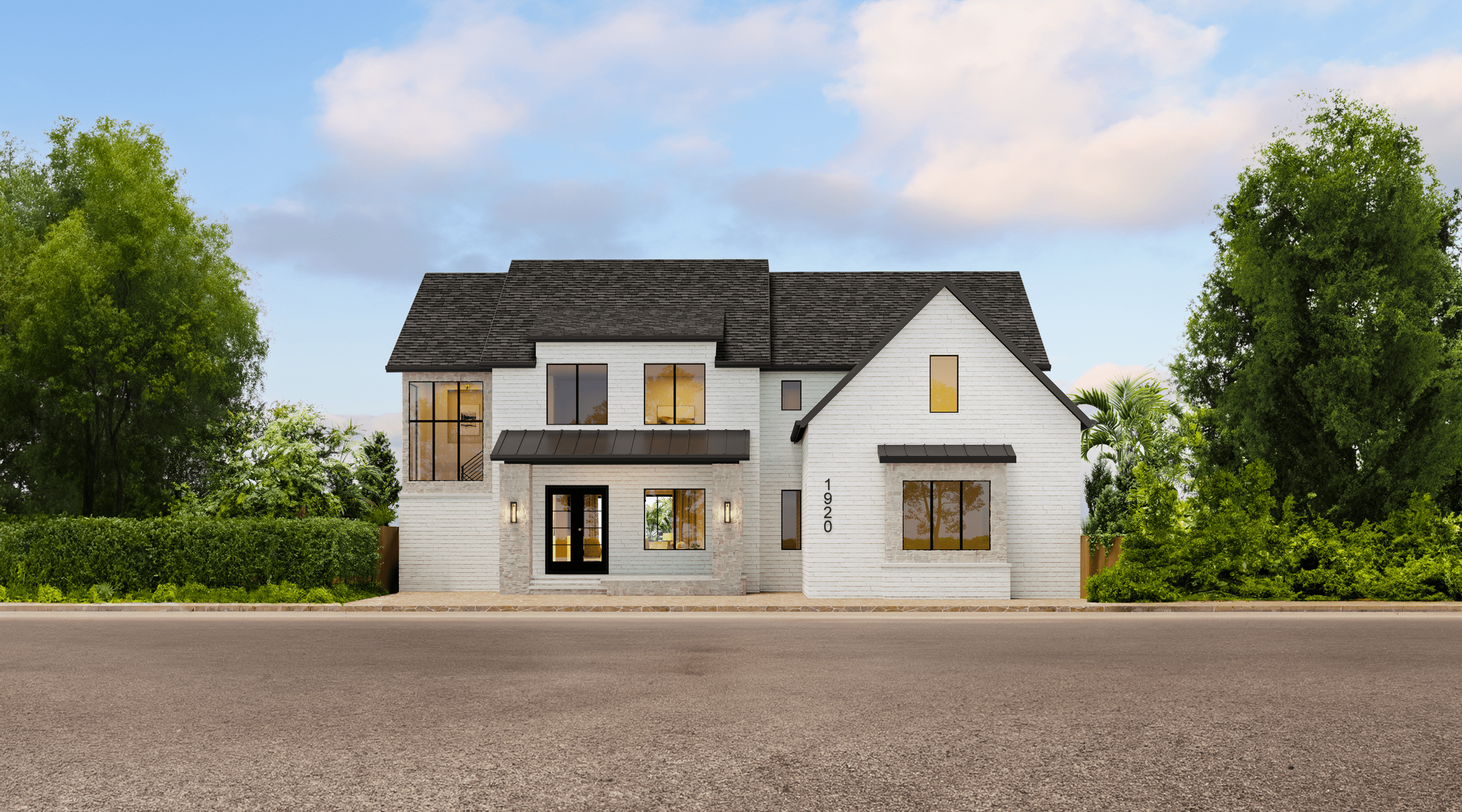 3D rendering of a house front exterior