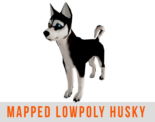Husky Dog Wolf Low Poly With Mapped Game Ready 3d Model