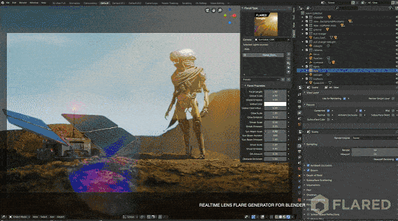 Flared Blenderのeeveeビューポートでレンズフレアをリアルタイム描画可能なアドオン