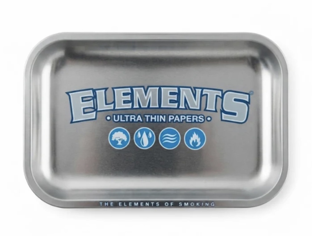 Elements Ultra Thin Papers Silver Metal Rolling Tray – Premium Smoking Tray