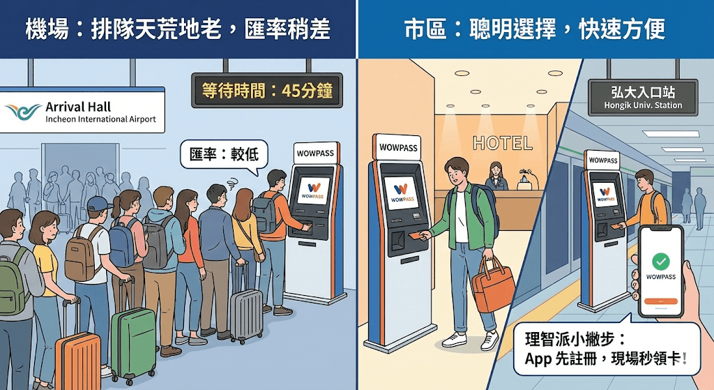 機場換匯排隊 vs 市區 WOWPASS 快速領卡比較