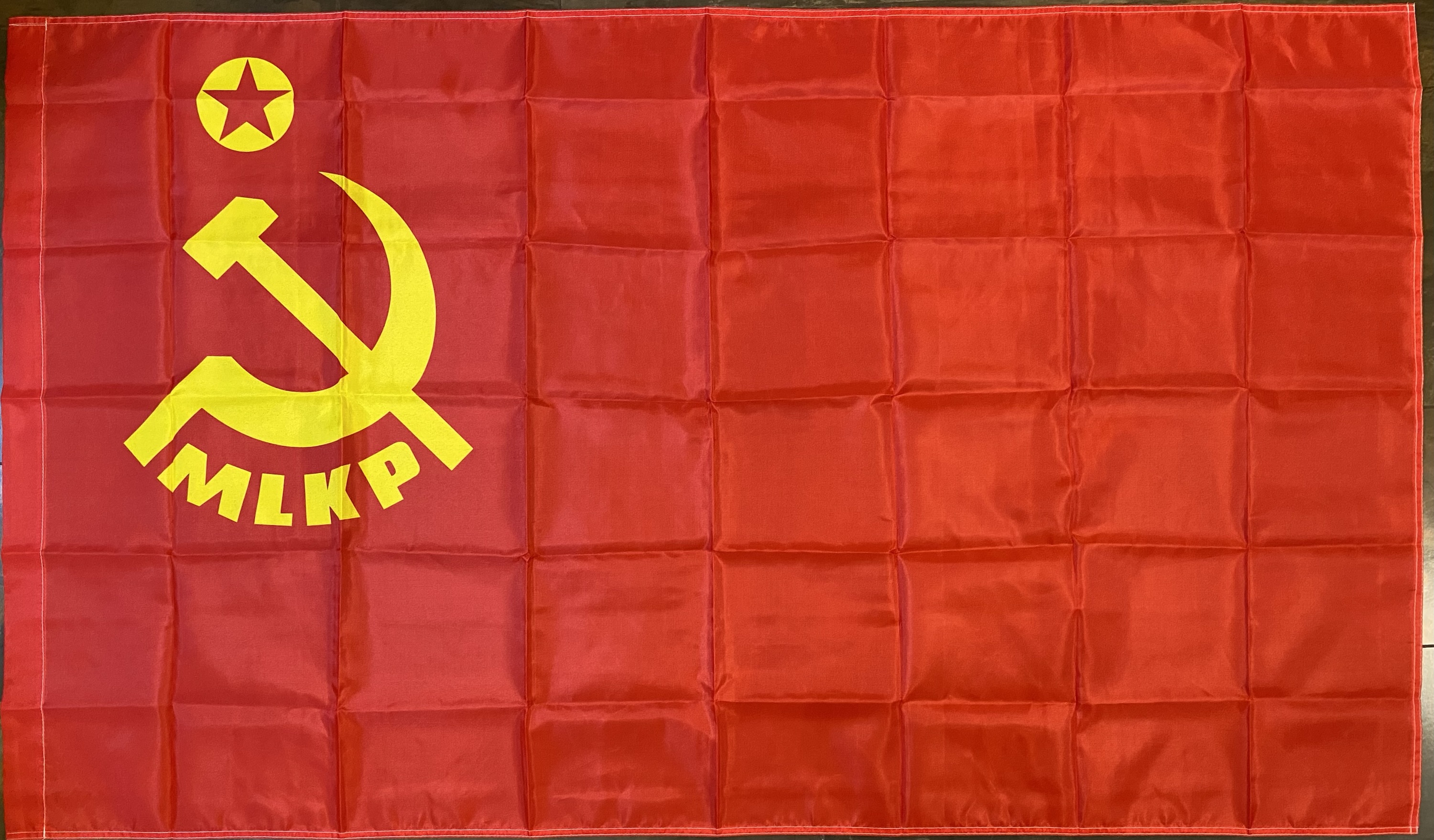 MLKP (Marxist–Leninist Communist Party) 3 × 5 ft red polyester flag featuring a yellow hammer and sickle, MLKP lettering, and a circled red star.