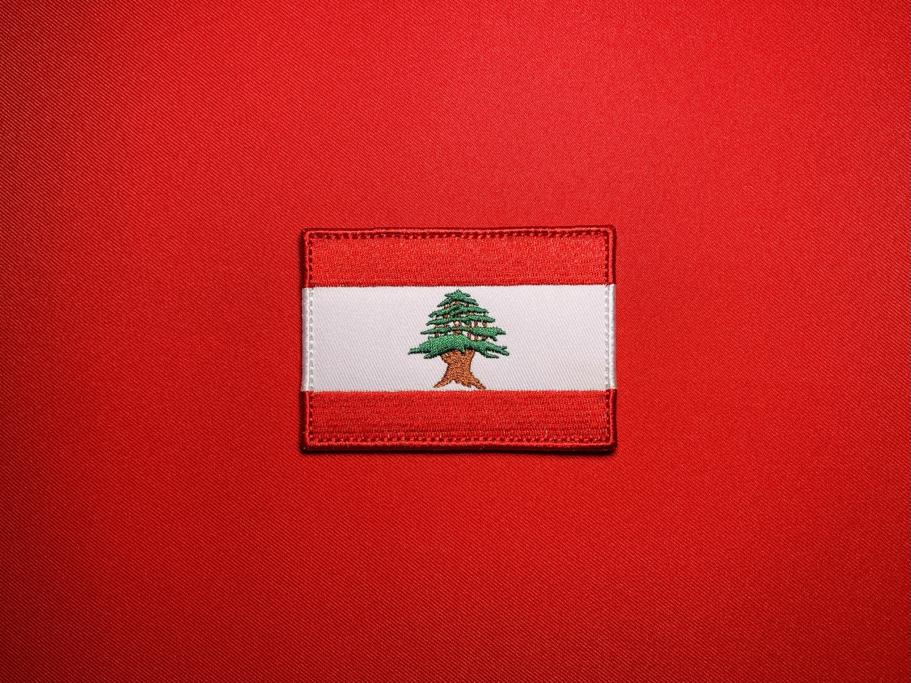 State of Free Lebanon patch, Free Lebanon flag patch, Dawlat Lubnan al Hurra patch, دولة لبنان الحرة, Saad Haddad patch, South Lebanon Army patch, Lebanese Civil War patch, historical Lebanon flag, brown cedar Lebanon flag, Lebanese cedar patch, Marjayoun patch, Middle East history patch, embroidered Lebanon flag patch, collector reproduction patch, Lebanon historical flag
