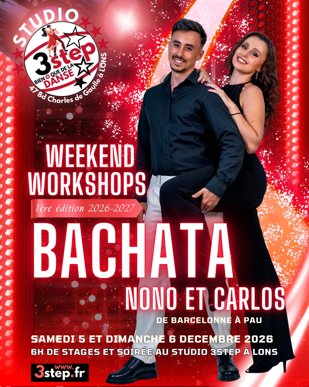 WeekEnd WorkShops Bachata 3step 24 oct 2026 avec Nono et Carlos