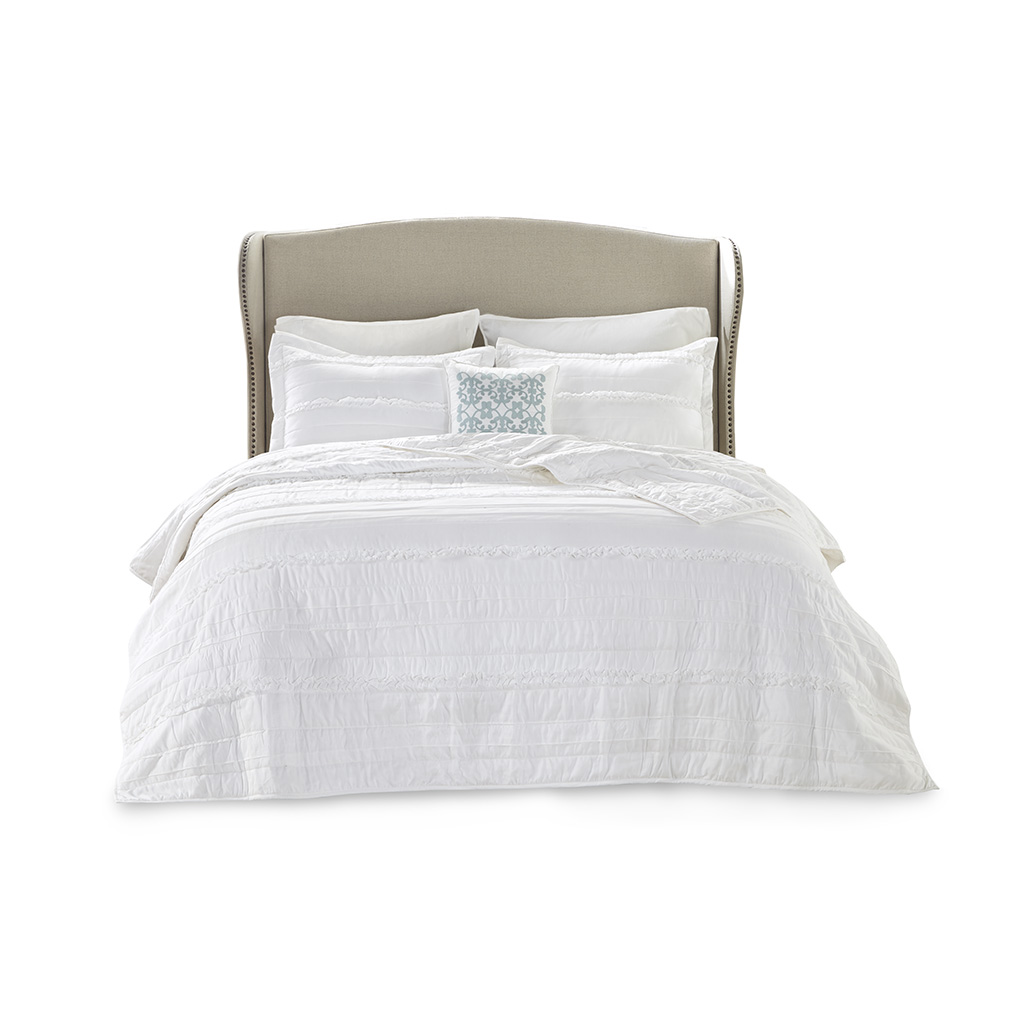 Celeste 4 Piece Microfiber Reversible Ruffle Quilt Set with Throw Pillow - Image 4