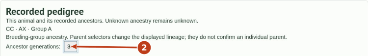 Read the results and recorded ancestry: screenshot 3 with numbered arrows matching the steps below.