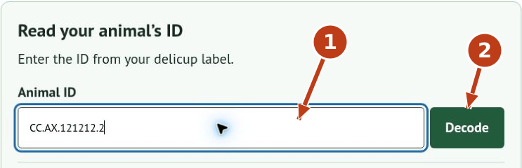 Use the mini decoder in a care guide: screenshot 5 with numbered arrows matching the steps below.