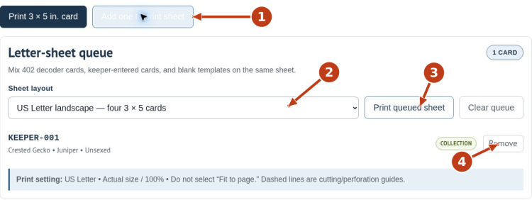 Print several cards together: screenshot 12 with numbered arrows matching the steps below.