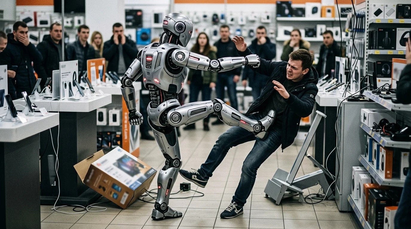 İtilen insansı robot müşteriye saldırdı