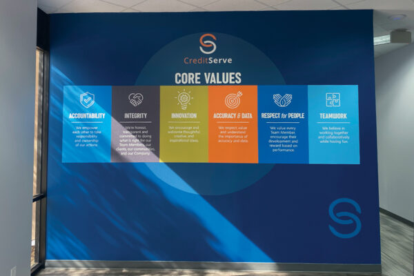 Office decor signage of corporate core values