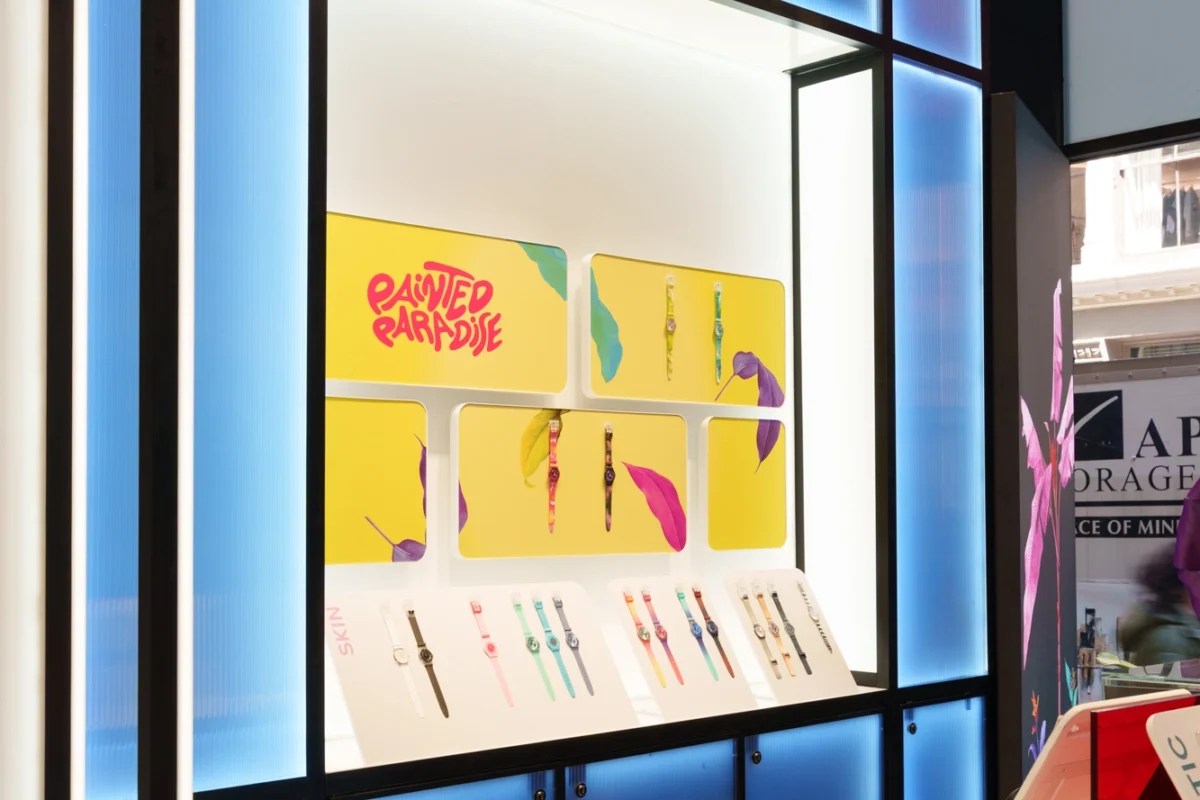 Modular product display panels for Swatch