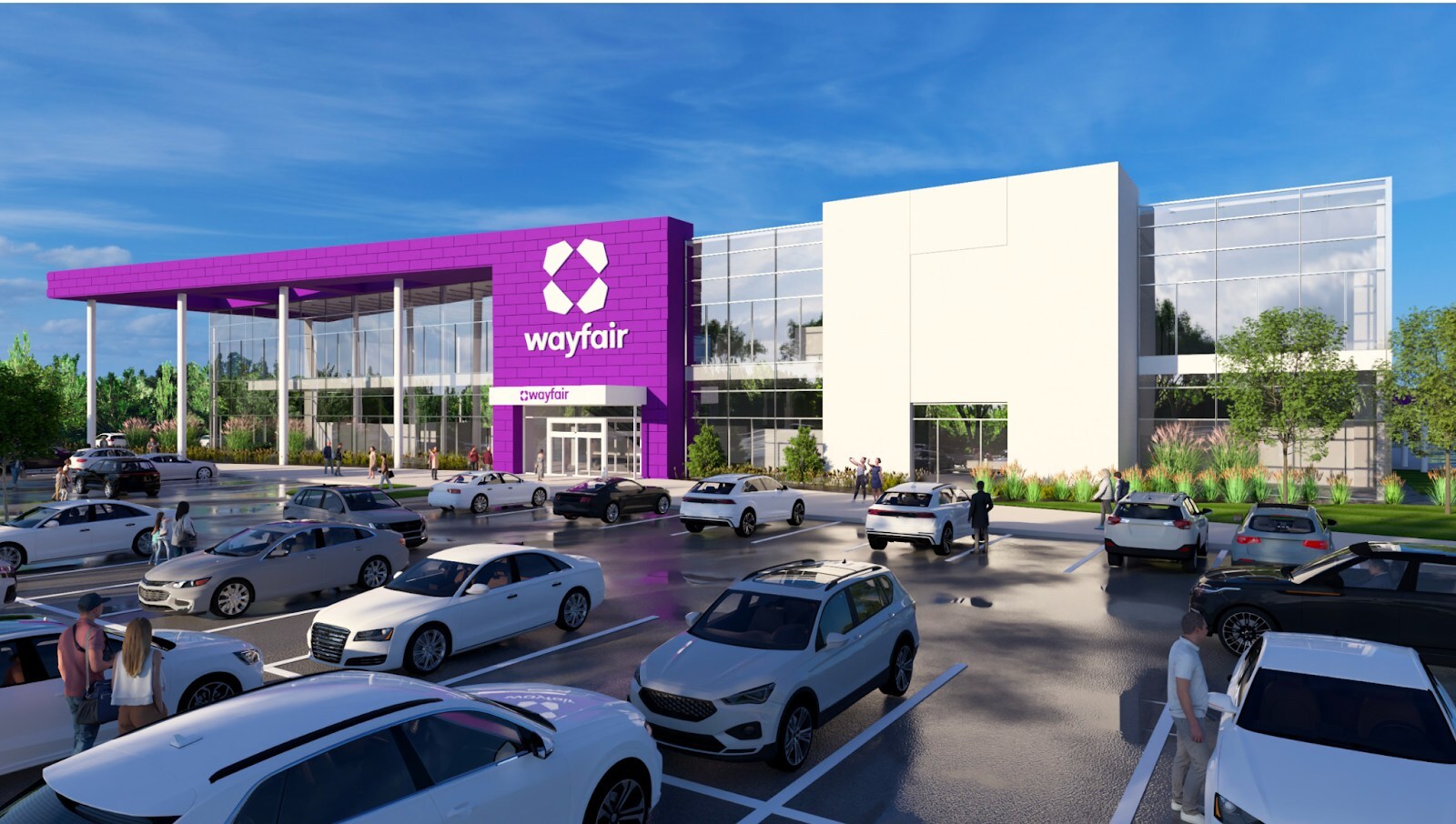 Wayfair Columbus store rendering showcasing branded storefront signage and large-format visual design