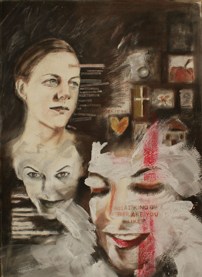 Pastel and acrylic paint