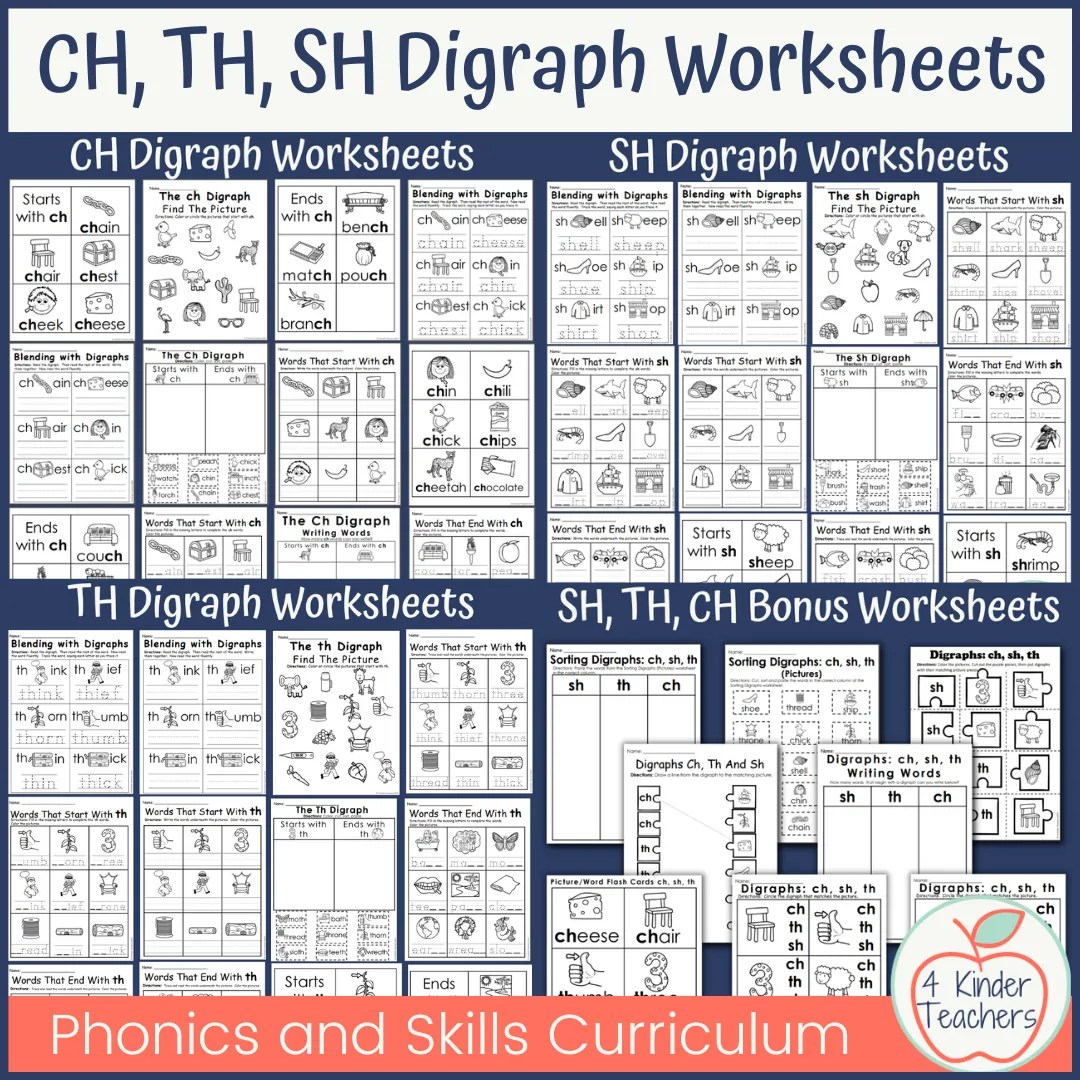 Sh, th, ch digraphs worksheets and activities